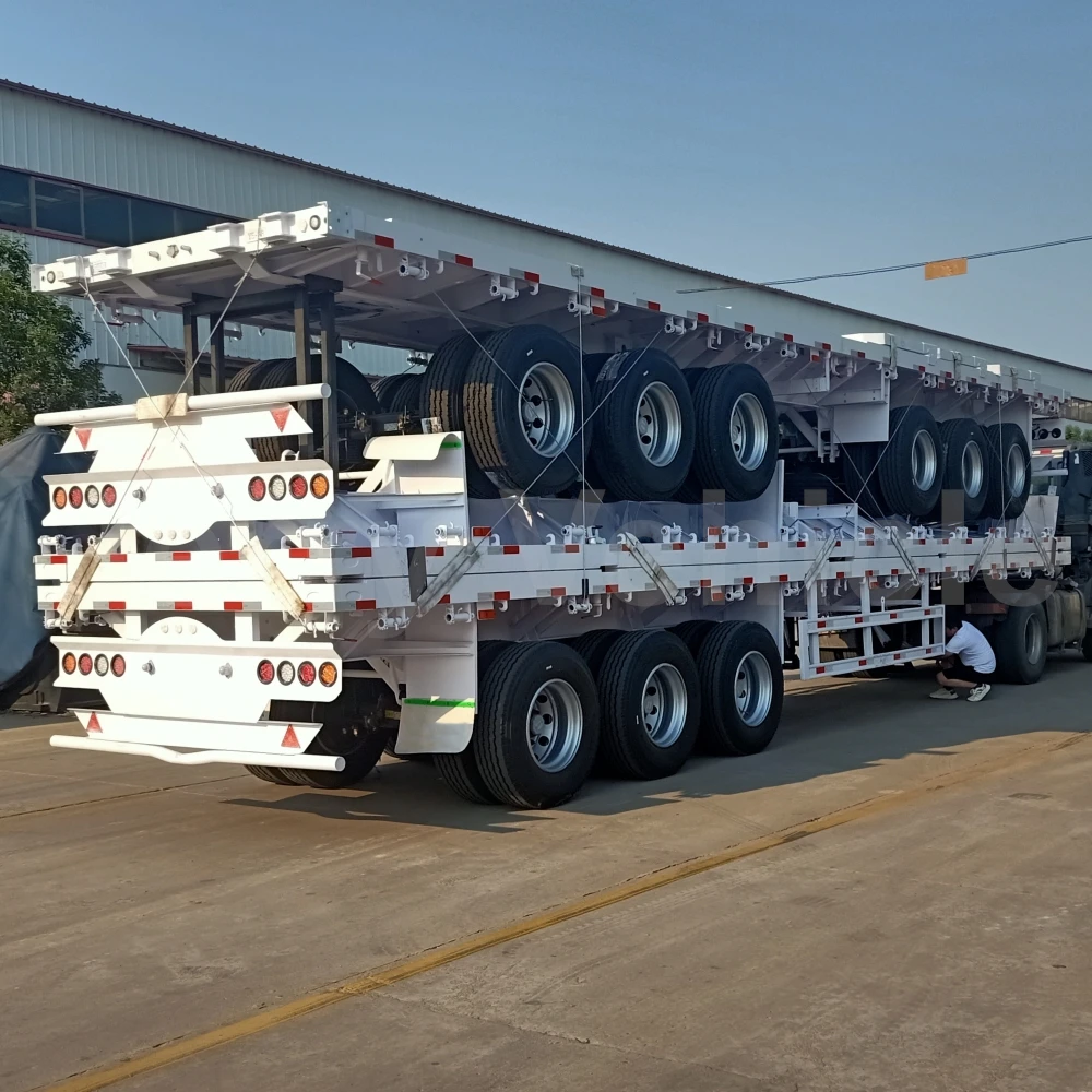 4 Axles 40 60 80 100Tons 20ft 40ft container Chassis flat extendable flatbed semi trailer for Sale