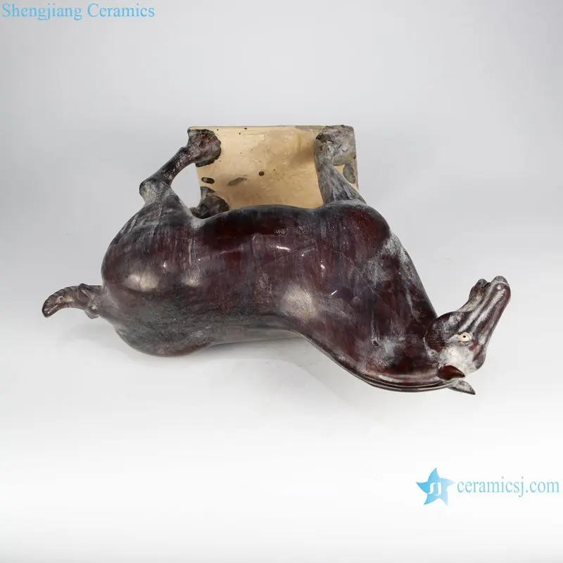 RZLN08-G Antique Large Brown Pottery Walking Horse Sculptures Ancient Home Decorative Horse Shape Ceramic Statues Figurines