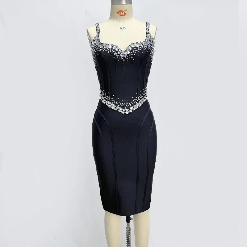 New Runway Sleeveless Studded Beaded Rayon Celebrity Kim Kardashian Party Dress Women