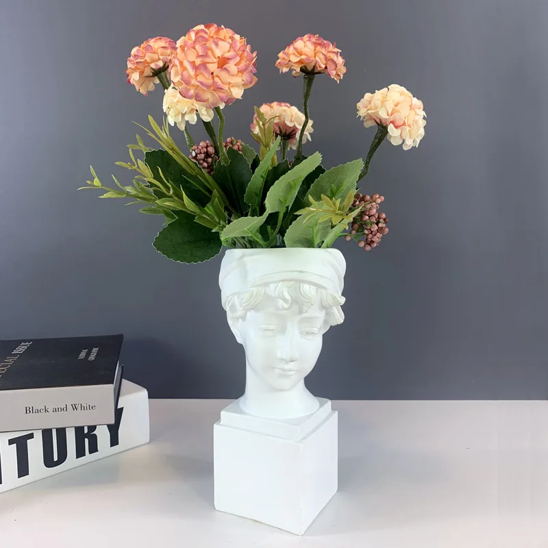Customized indoor abstract greek figure head statue, home decor resin art sculpture creative flowers pots pen holder crafts