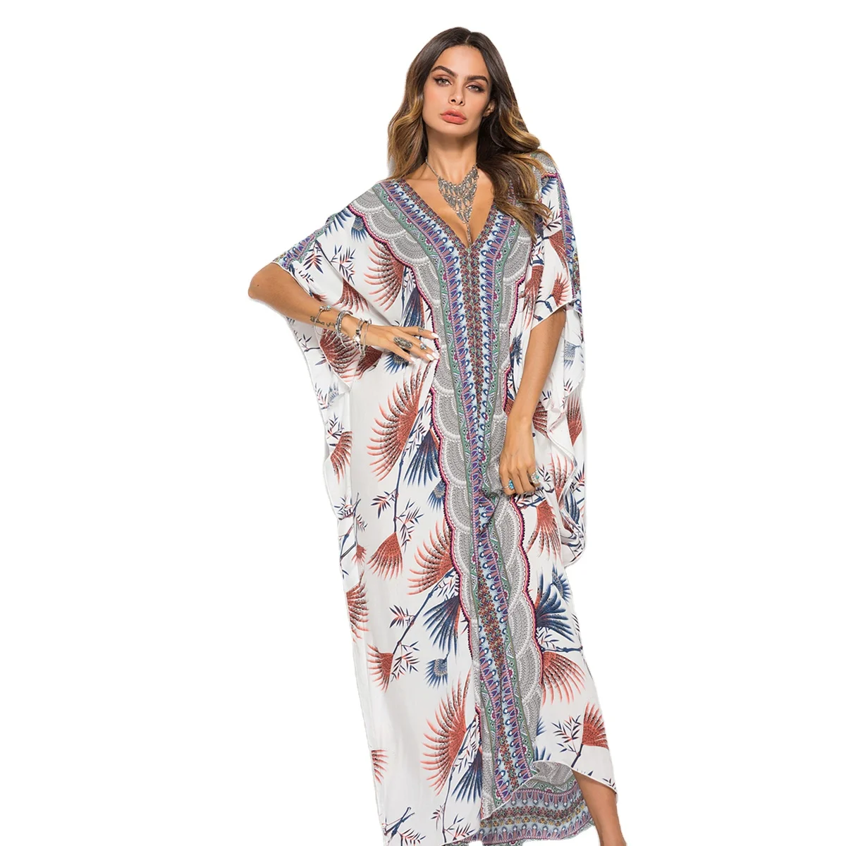 
Womens loose fit long beach robes floral printing oversized casual long dress 