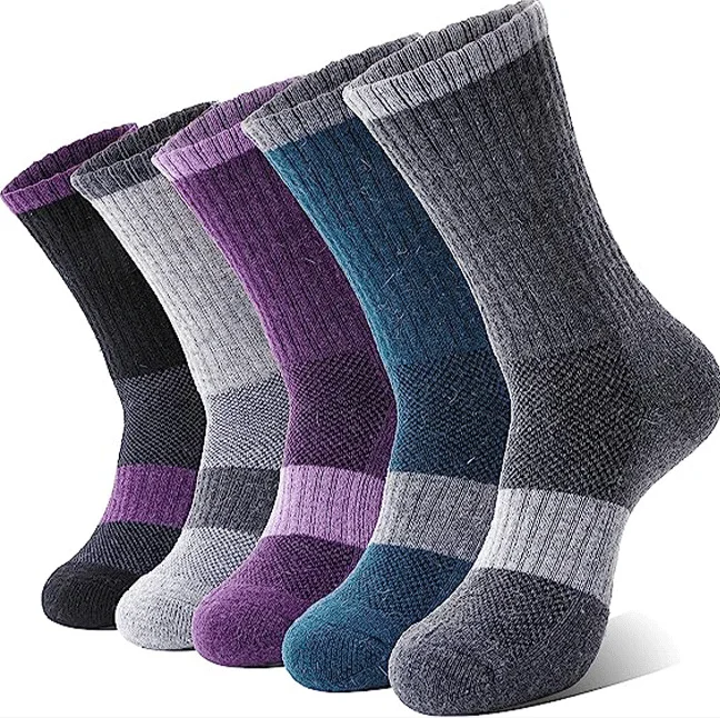 Womens stripe dress  Merino Wool Hiking Socks Thermal Warm Winter Boot Crew Cushion Work Gift Socks 5 Pairs