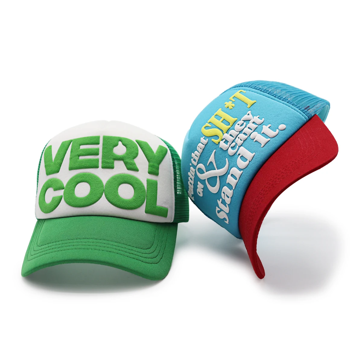 Mens High Quality 5 Panel 3d Puff Printing Foam Trucker Mesh Cap Custom Puff Print Trucker Hat