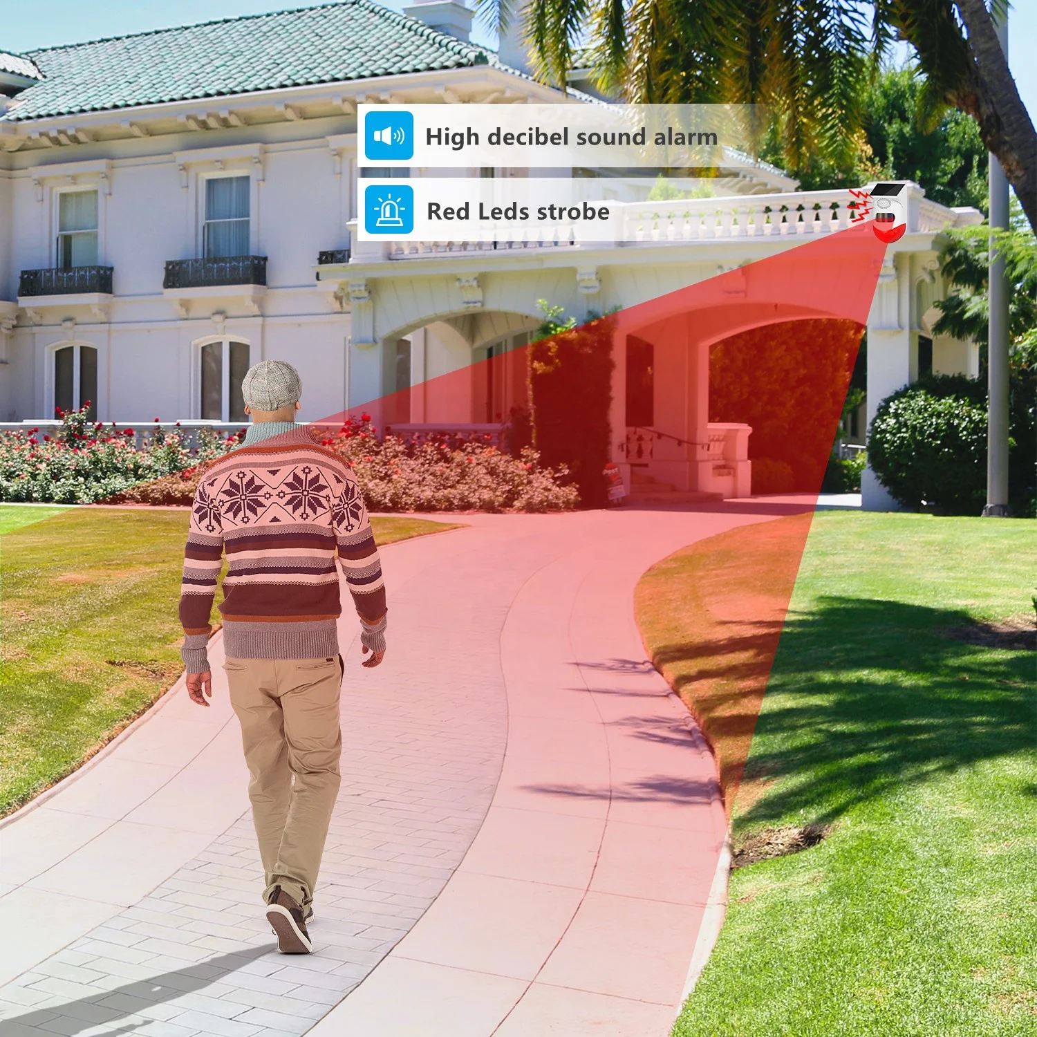 Premium Wireless Solar Alarm Siren With Remote Sound Strobe Light Motion Detector Solar Motion Sensor