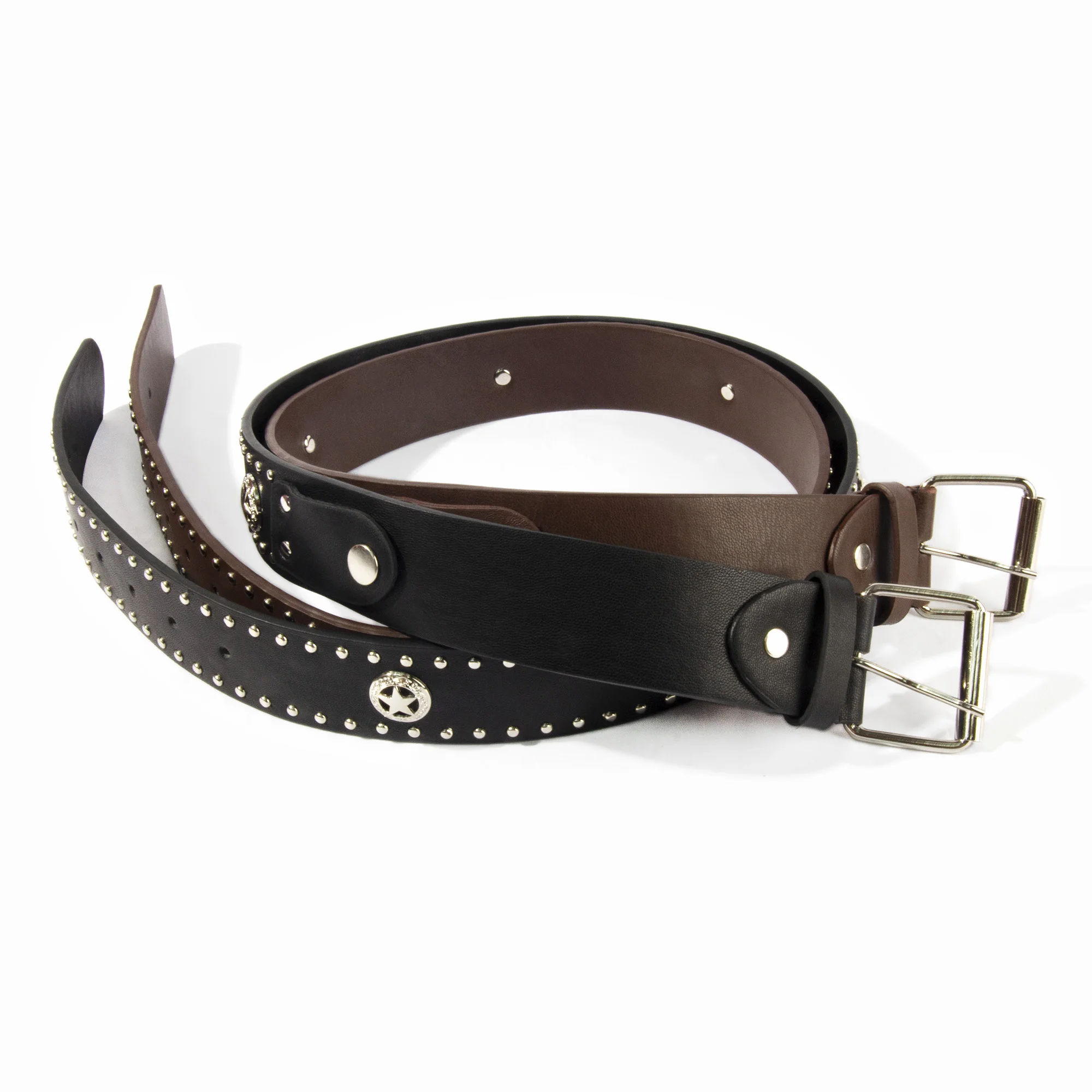 
Classical Punk Rock Jeans Brown Belts Studded Beads Star Rivet Prong Buckle Eyelet Belt 