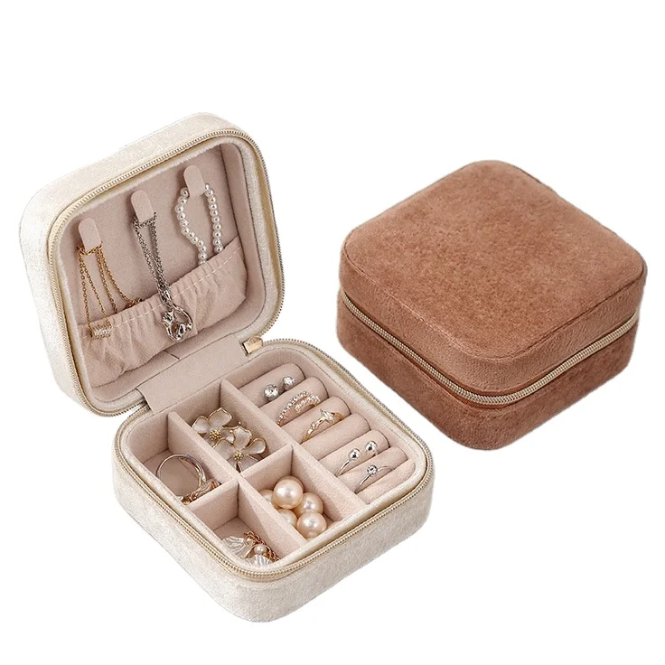 Multicolor Velvet Jewelry Storage Box Earrings Necklace Ring Portable Jewelry Box Zipper Velvet Jewelry Travel Box