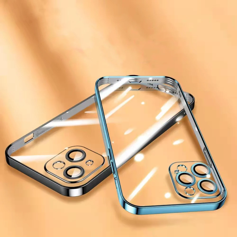 Coque For iPhone 11 12 13 Pro Max Case Cover plating For iphone 13 pro max case chrome phone case clear For iphone casing