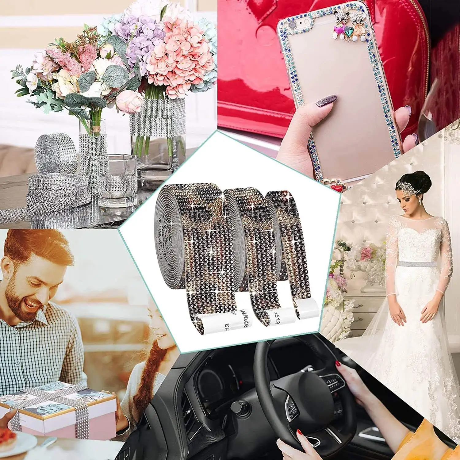 Honor of crystal 1 Yard Self-Adhesive Hot Melt Glue Drill With Crafts DIY Rhinestone Lace Trim Ribbon Resin Mesh