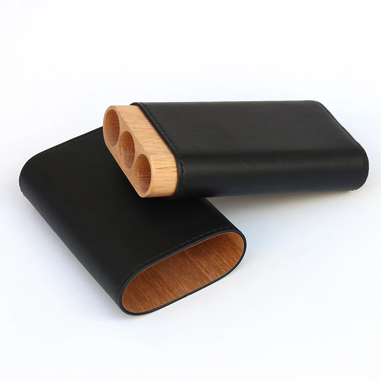 Portable Genuine Luxury Can hold 3 black leather wooden cigar storage  packing box (1600502518730)