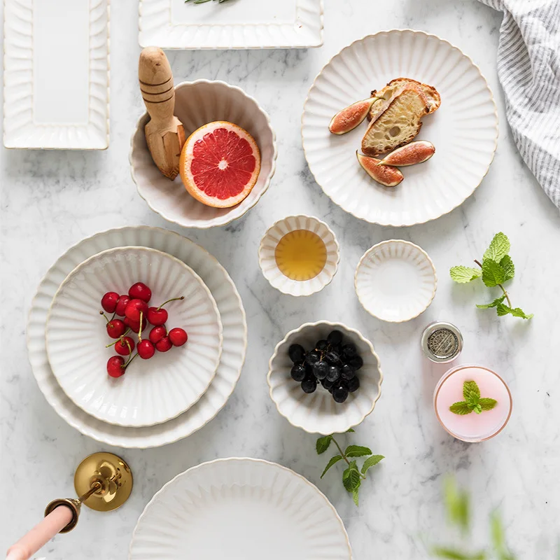 Restaurant Hotel Bulk Dishes Bowls Plates Set Porcelain Dinnerware Set White Glazed Ceramic Tableware Kitchenware