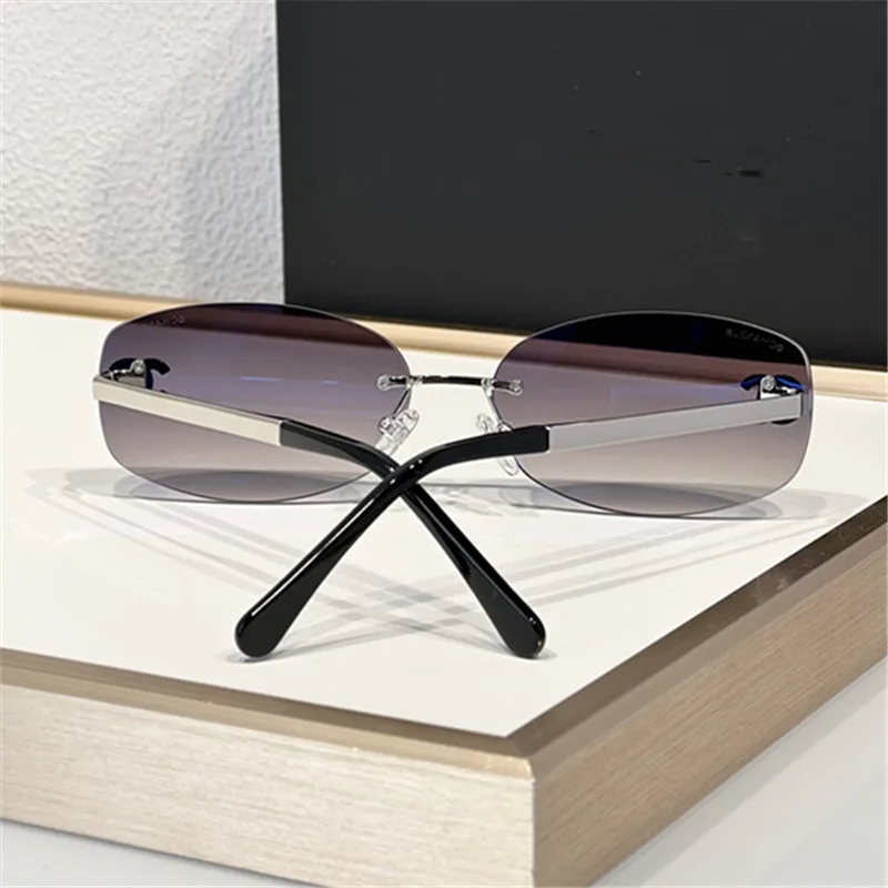 New 2024 Brand Designer Women CC Diamond Rimless Sunglasses Luxury Poly Styrene Lenses Mirror Glasses UV400 Eyeglasses