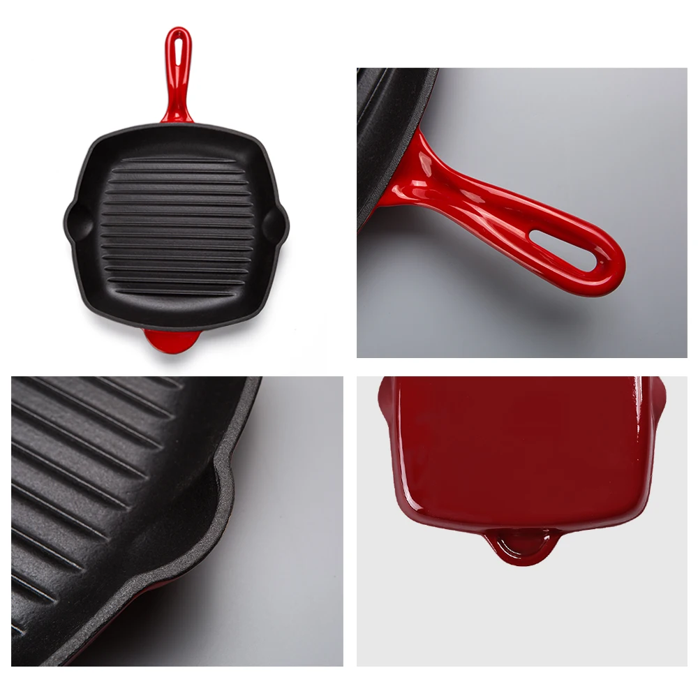 M-cooker High Quality Cookware 10 Inch Fry Pan Enameled Steak Grill Plate Cast Iron Skillet Non Stick Frying Pans for Cooking