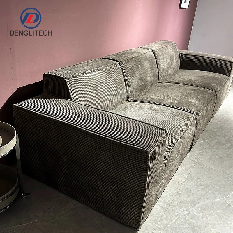 Nordic Corduroy Compact Sofa Couch Set Furniture Living Room 3 Seat Sofa Soft Fabric Recliner Lazy Compression Floor Sofa Set