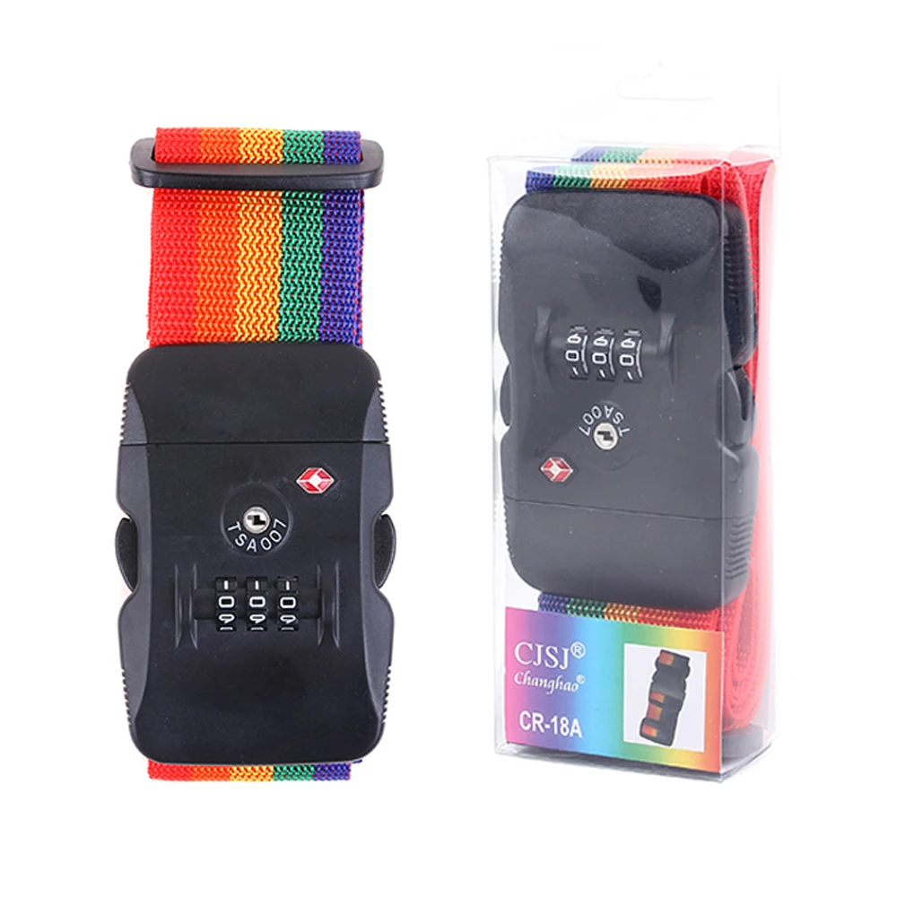 rainbow color 3 digit number code TSA lock travel suitcase belt strap for luggage