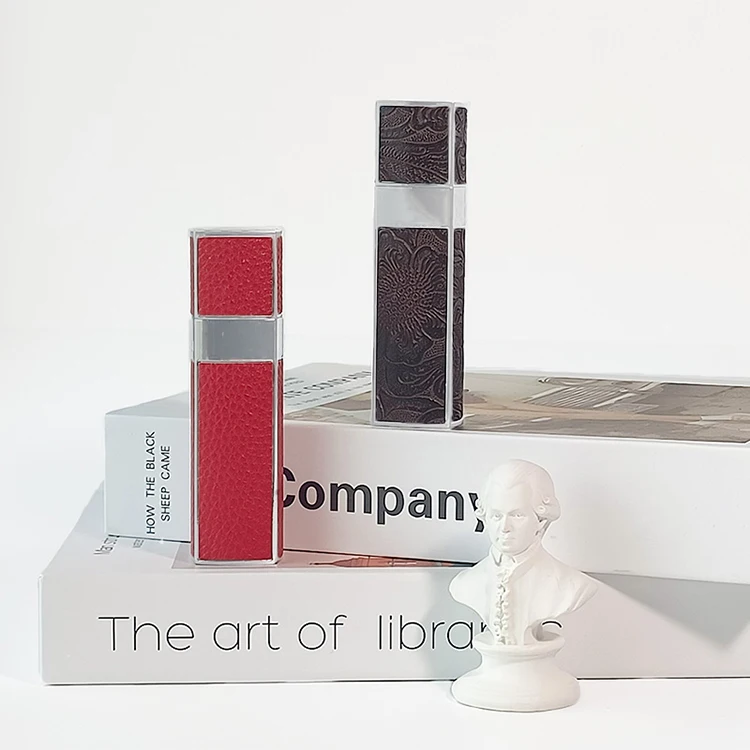 wholesale custom low moq 8ml 10ml 15ml square refill leather spray bottle atomizer luxury perfume bottle with box package