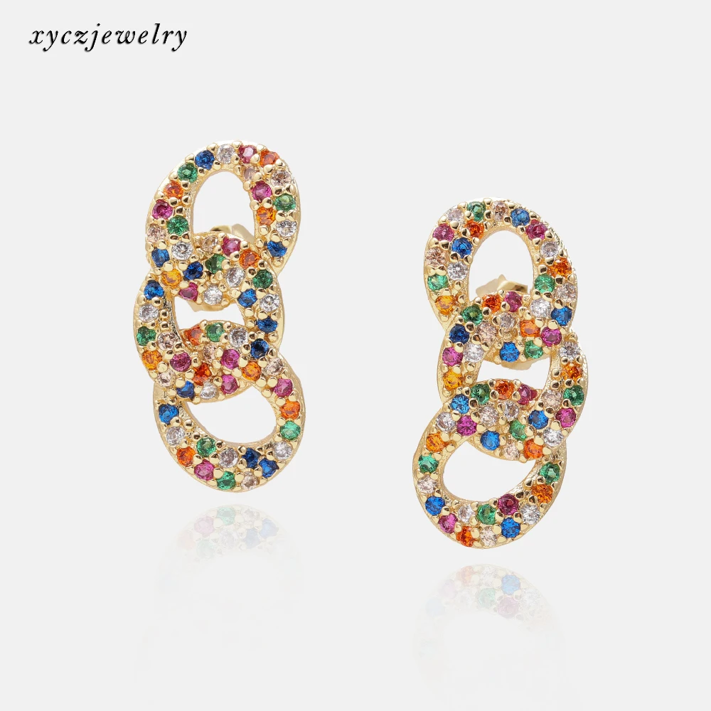 Trendy Jewelry Manufacturer in China Brass Rainbow Zircon Stud Earring