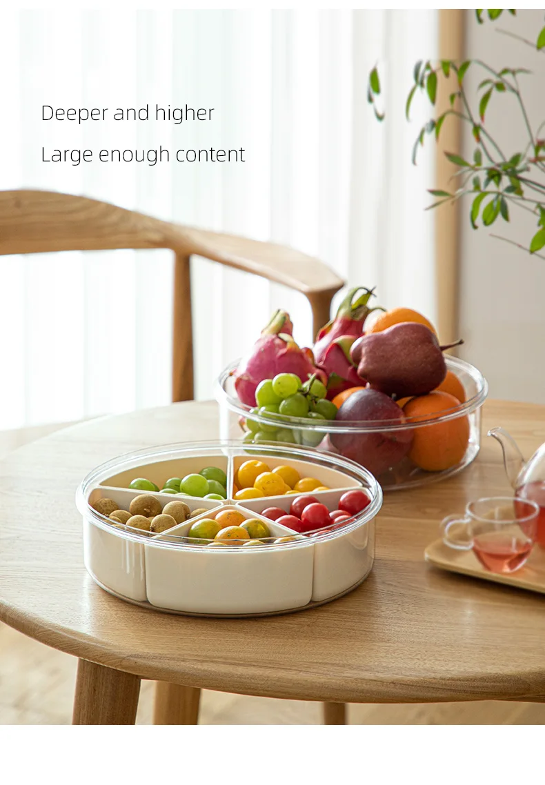 SHIMOYAMA 5 Compartment Round Snack Food Storage Lunch Organizer Round Plastic Divided Serving Tray with Lids Snack fruit tray