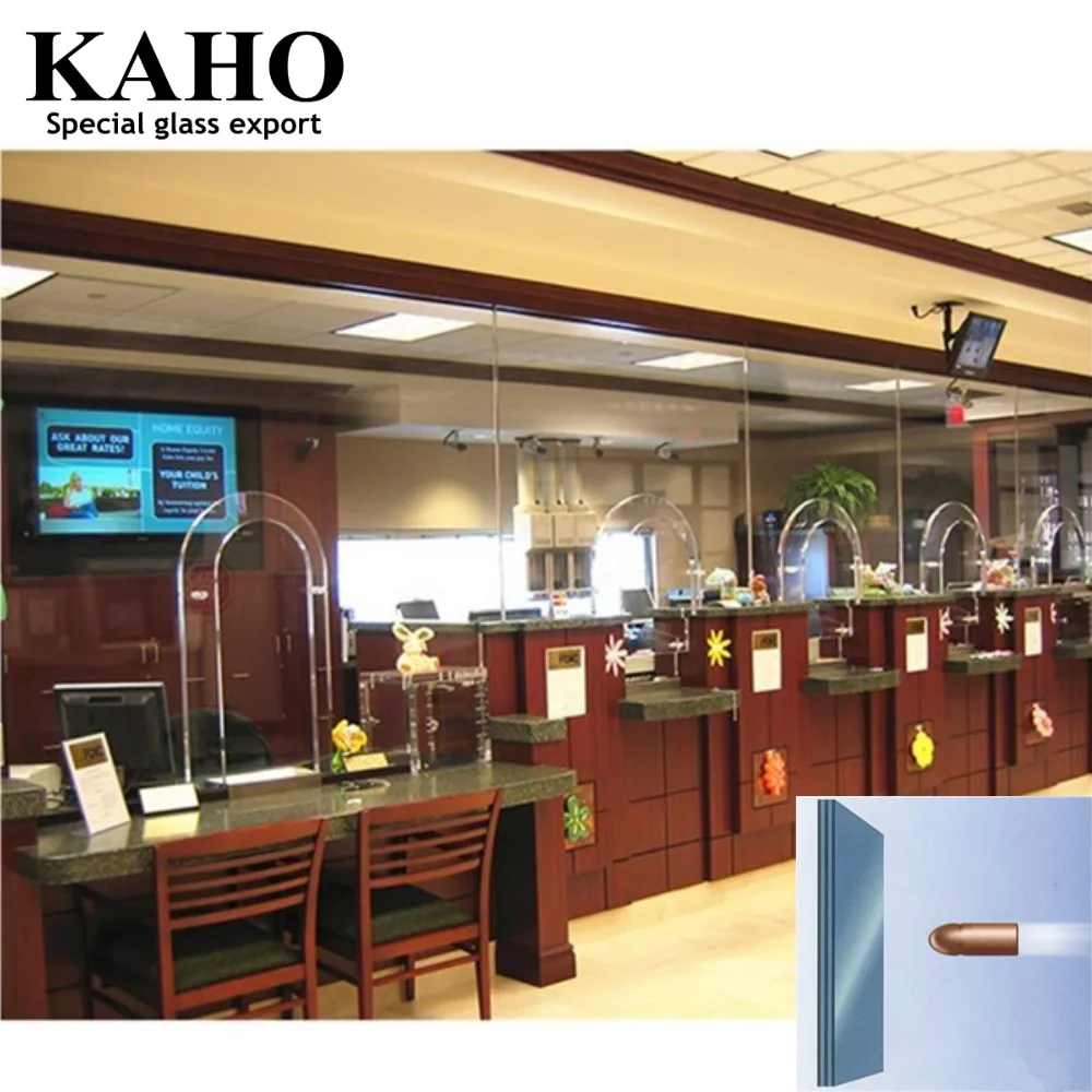 KAHO Bullet-proof Glass , 32mm 28mm Laminated Bulletproof Glass For Bank Counter