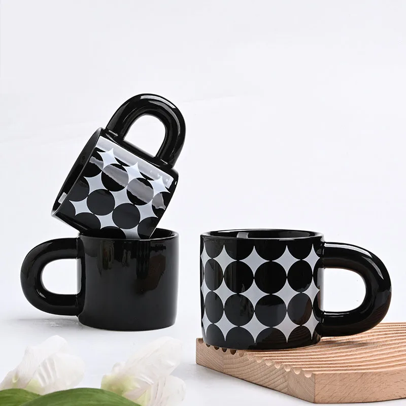 Creative diamond star black and white ceramic mug niche ins coffee milk water cup