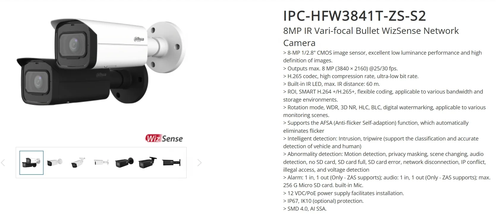 IPC-HFW3841T-ZS-S2 в наличии Dahua для использования на открытом воздухе 8MP 5X оптический зум AI Аудио Обнаружение человеческого транспортного средства CCTV 4K ip-камера 8mp