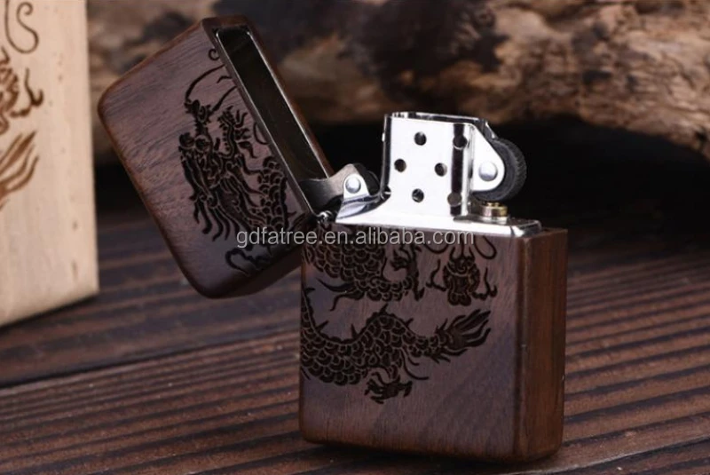 FT-814 Natural creative carved wooden lighter cover for zippo case