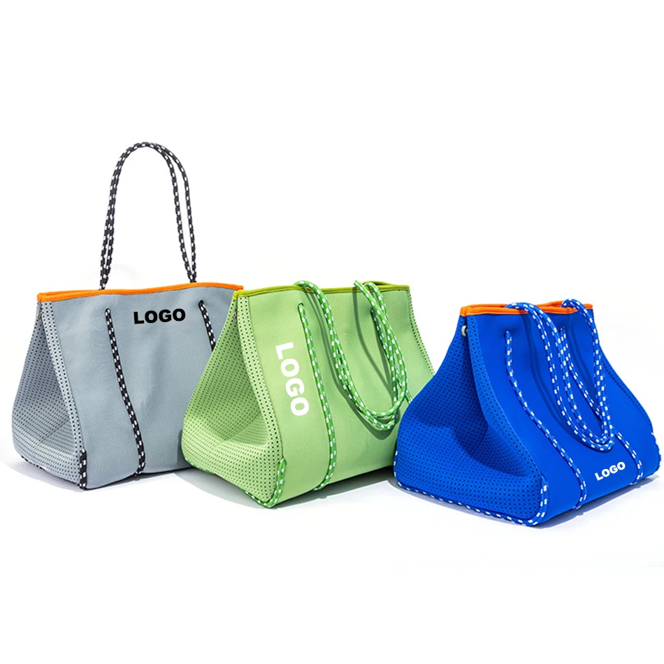 Large Capacity Custom Perforated Waterproof Womens Handbag Women Shoulder Bag Smooth Neoprene Beach Tote Bag