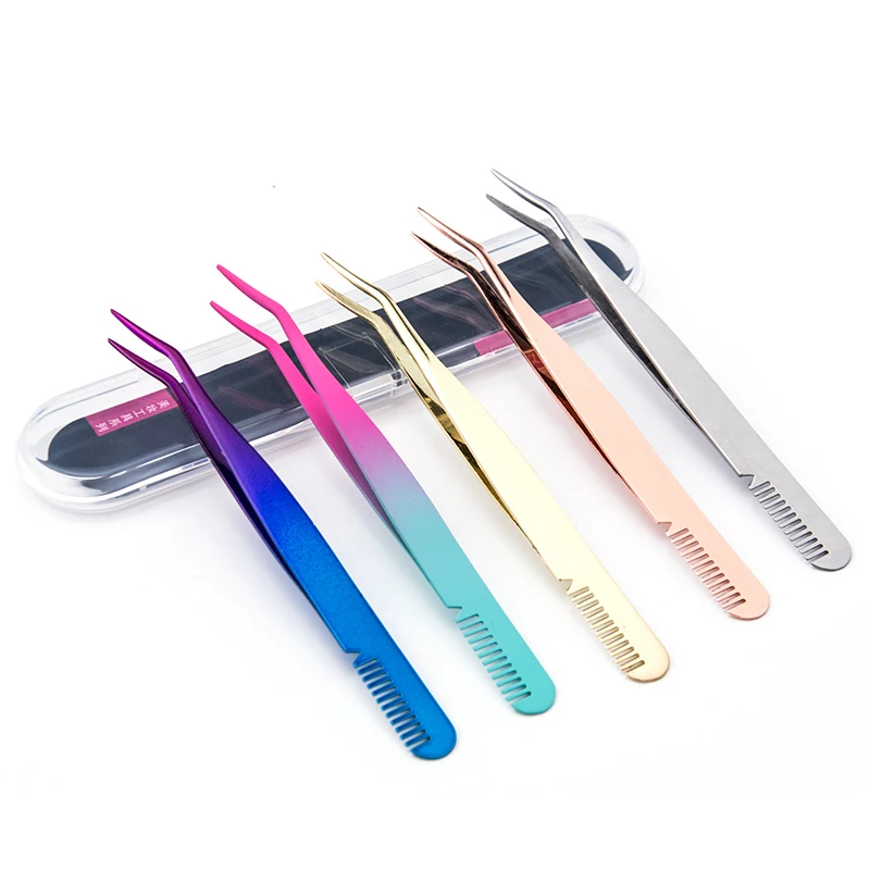 Best price private label pink gold stainless steel custom logo applicator tweezers for eyelash