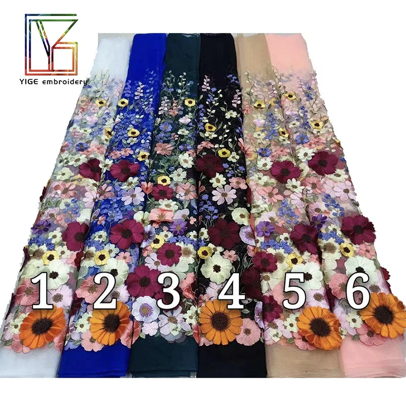 3D Flower French tulle Lace Applique African Embroidery bridal Fabric For Wedding