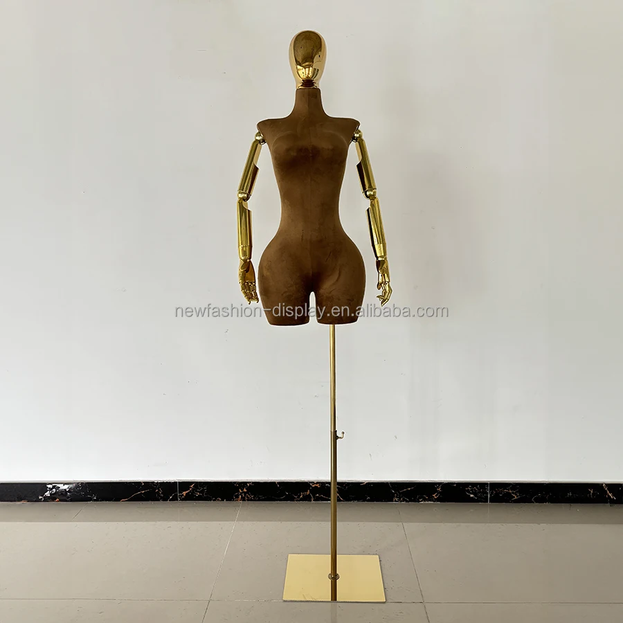 Lady Wedding Dress Plus Size Mannequins Manikin Brown Curvy Female Mannequin Fiberglass Velvet Half Body Bbl Mannequin with Leg