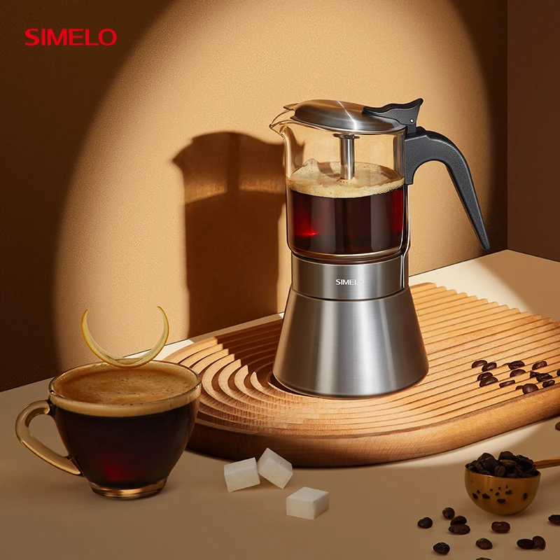 SIMELO Visual Glass Mocha Pot 360ML high-capacity 304 stainless steel Dual Valve High Pressure mocha pot
