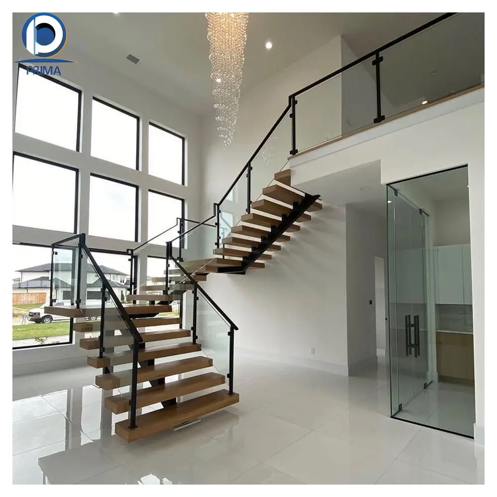 Prima Steel Wood Staircase Straight Staircase Aluminium Luxury Indoor Staircase