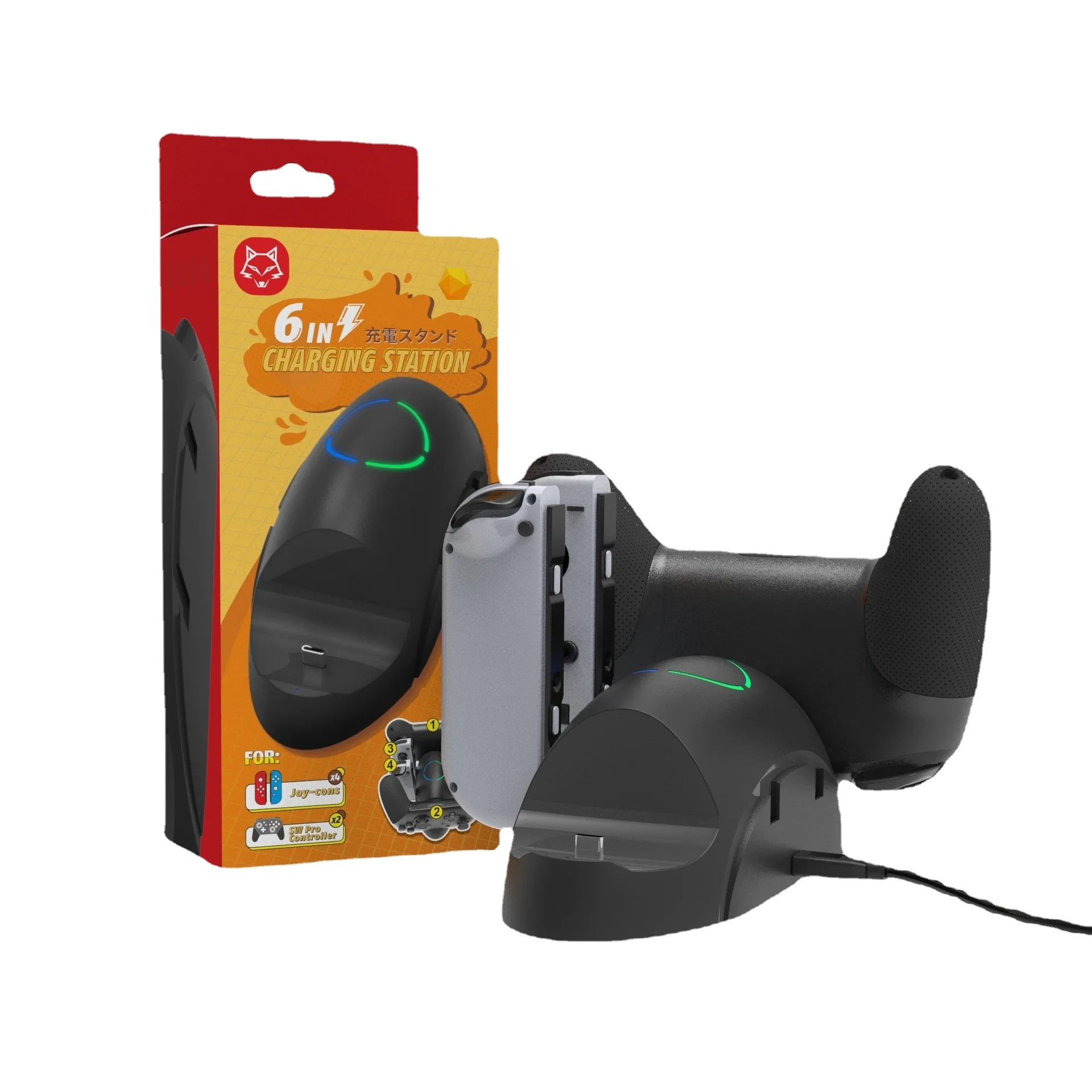 HS-SW168 6 in 1 Charging Station For Switch Pro Handle Charger For Joy Con Charging Dock Storage Bracket