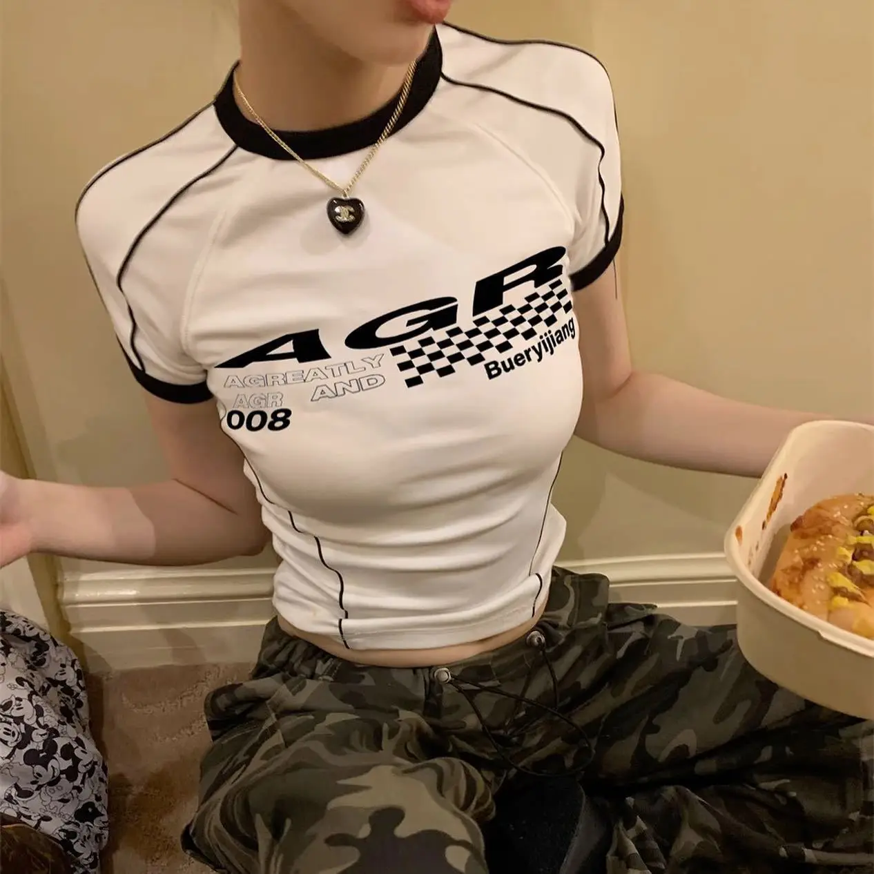 Custom Printed Plus Size Racing Style Cool Girl Y2K Summer Printed Retro T-Shirt Baby Tees For Women