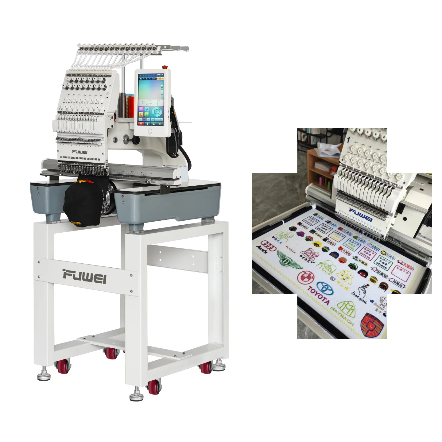 FUWEI  computer  multi function 12/15 needles cap hats single head bai embroidery machine for sale