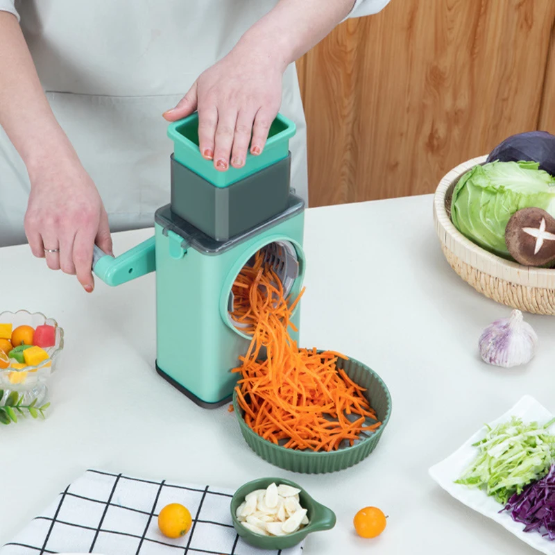 Manual Rotary Vegetable Fruit Tool Countertop Stainless Steel Plastic Drum Blade Cheese Grater Shredder Slicer Chopper Cutter