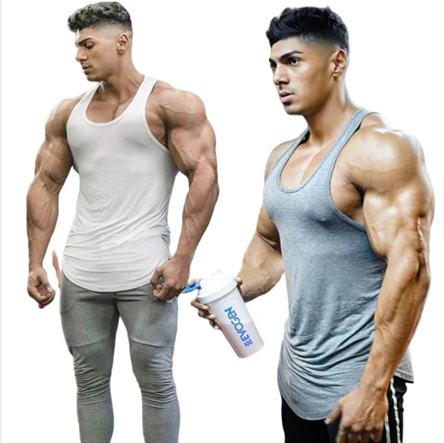 Mens solid color sport vest top gym sleeveless shirts