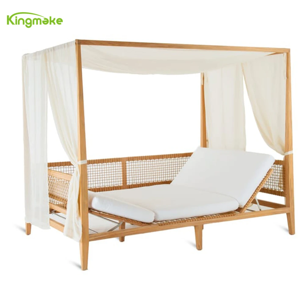 High Quality Cheap Leisure Hotel Garden Outdoor Chair Sofa  Day Bed Teak Wood Sun Bed With Canopy Lounger