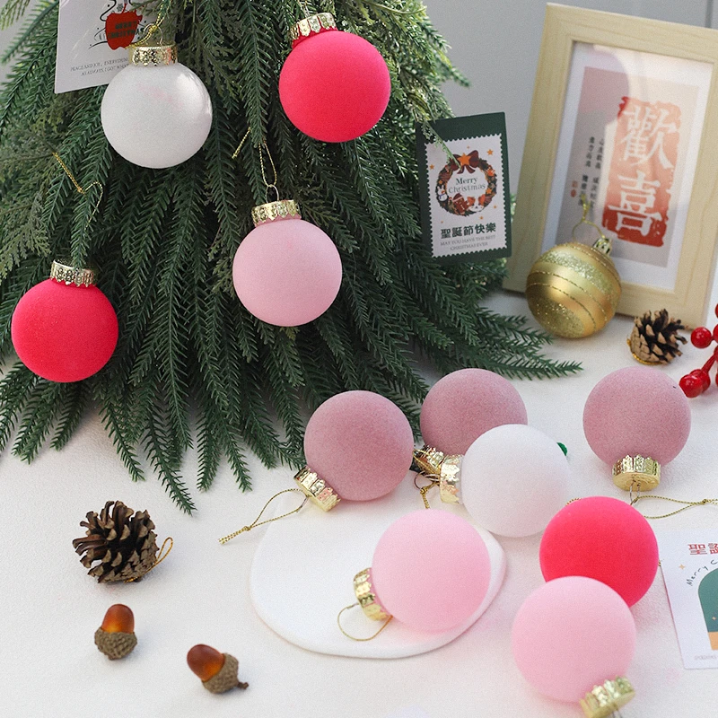 JOYWOOD Velvet Christmas Balls Flocked Christmas Tree Ball Ornaments Plastic Balls Xmas Decorative Hanging Ornaments