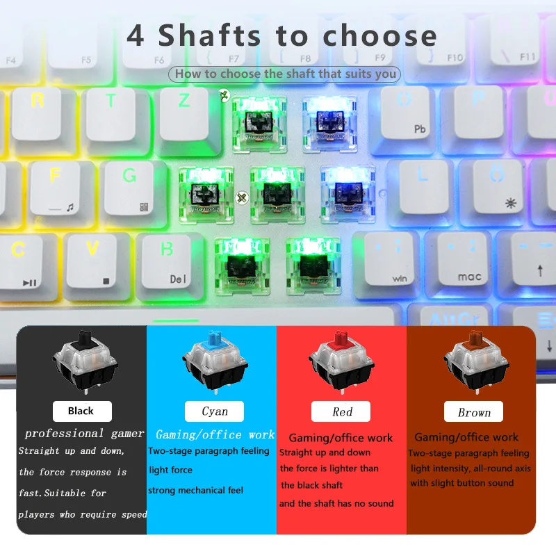 Hot selling 61/62 keys wired rainbow backlit mechanical keyboard wholesale compact German mini RGB gaming keyboard