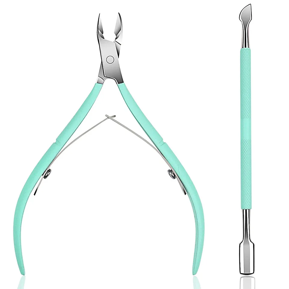 2Pcs Hot Sale Professional Manicure Set Stainless Steel Nail Cuticle Nipper with pusher