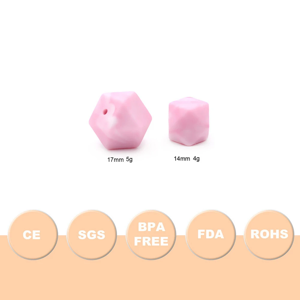 New Fast Shipping Eco-friendly Safety Baby Teething Chewable Silicone Beads Silicone Hexagon Bead For Baby Teething