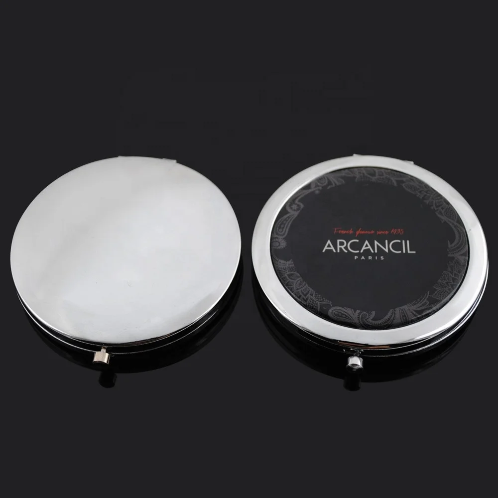 
Custom metal compact cosmetic pocket mirror with epoxy sticker 