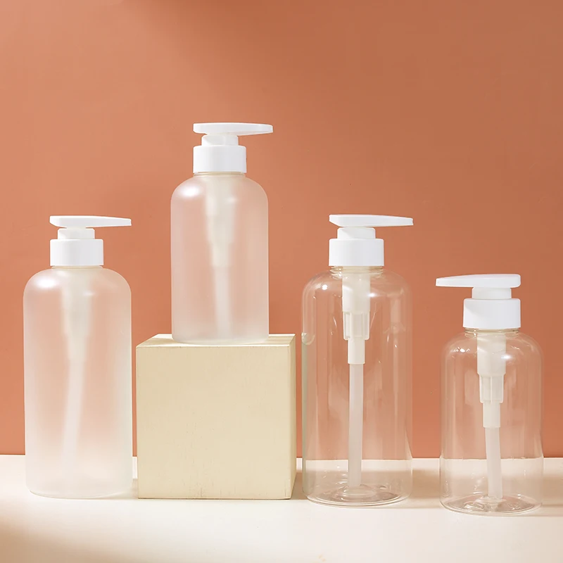 300/500ml Shampoo Bottle Wholesale Clear Frosted Pet Plastic Lotion Pump Bottle With White Lotion Pump Head Sanitizer Bottle