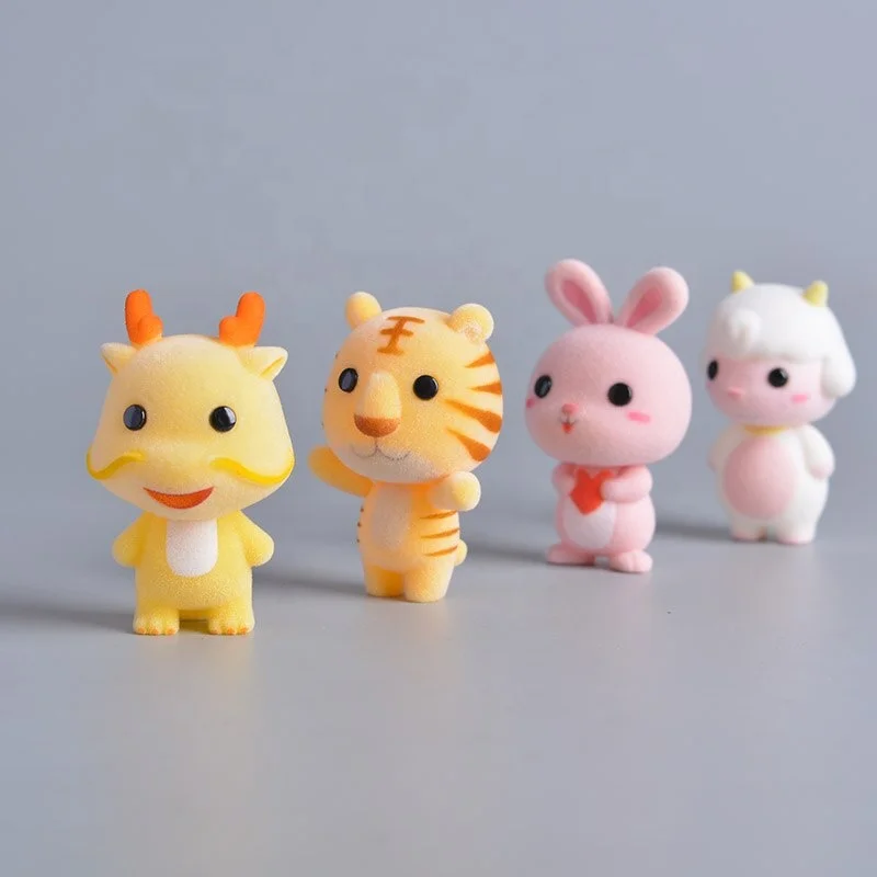 Custom Mini Animals PVC Flocking Doll Furry Dog Pig Monkey flocked figurine