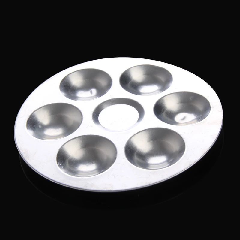 Aluminum Round Oil Painting Palette Artist Paint Tray Watercolor Gouache Makeup Color Mixing Plate with 6 Grooves Painting Tool