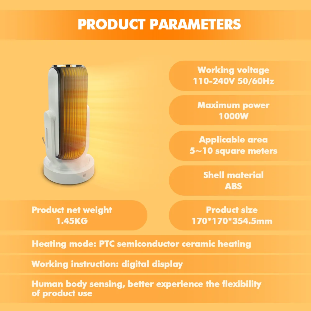 Portable Warm Air Blower Ptc Fast Heating Room Winter Desktop 1000w Rotatable Infrared Human Body Induction Electric Fan Heaters