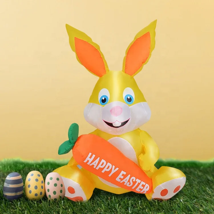 Air Blown Bunny Hug Carrot Inflatable Easter Rabbit Decoration Yard Outdoor Easter Inflatable Toys with Led Light for Party Home