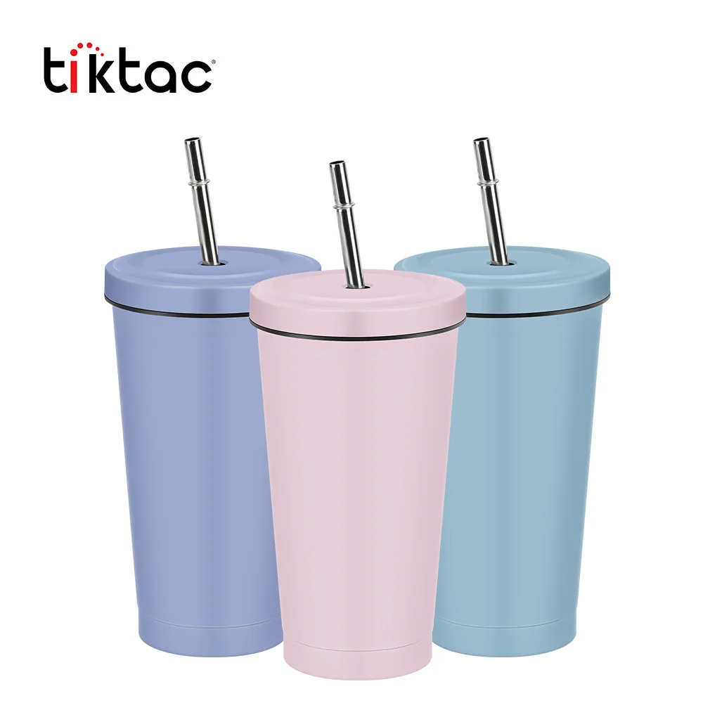 Custom Logo 17 oz Double Walled Stainless Steel Sublimation Inusulated Travel Juice Drink Tumbler With Straw
