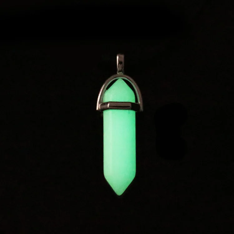 SC Simple Hexagonal Column Pendant Necklace Leather Rope Crystal Natural Stone Luminescence Energy Luminous Stone Necklace