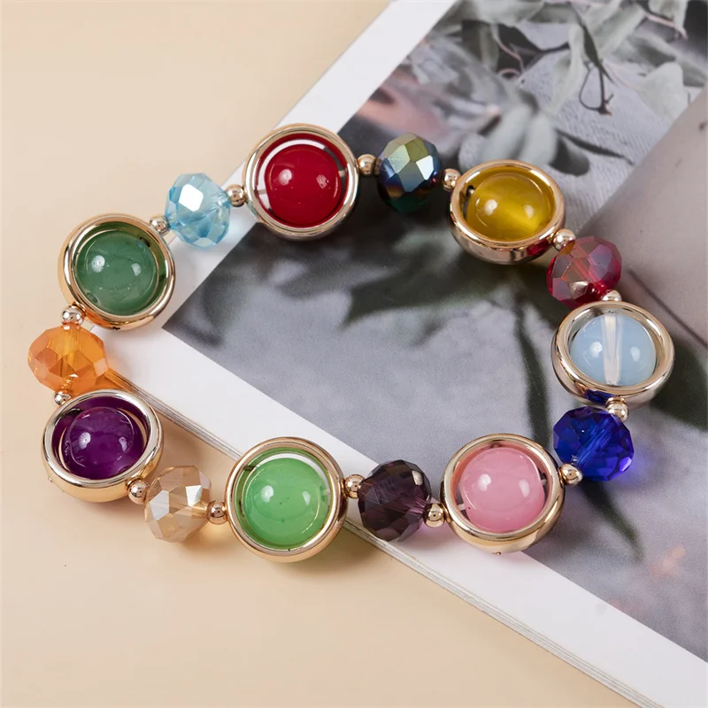 Fashion Bohemian Gemstone colored crystal beads Bracelet Planetary crystal beads Friendship Bracelet